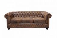 Chesterfield 3-zits bank 205cm antiek bruin met knoopsluiting en veerkern