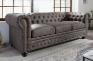 Chesterfield 3-zits bank 205cm vintage grijs taupe met knoopsluiting en veerkern
