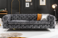 Chesterfield stof Fluweel donkergrijs 3-zitsbank 235 cm