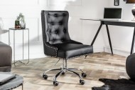 Design bureaustoel VICTORIAN lederen look zwarte draaistoel met armleuning