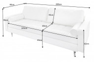 Design Teddy witte stof 3-zitsbank 220 cm zitting pocketvering met zwarte poten