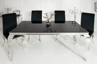 Elegante design eettafel MODERN BAROQUE 180 cm zwart roestvrijstalen opaal glazen tafelblad