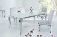 Elegante design eettafel MODERN BAROQUE 180cm wit roestvrijstalen opaal glazen tafelblad