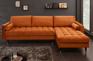 Elegante Loungebank COSY VELVET 260 cm fluweel stof roestbruin.lounge gedeelte aan beide zijden op te monteren.