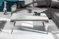 Elegante salontafel MODERN BAROK 100cm glazen blad in marmerlook roestvrijstalen poten