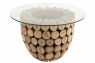 Handgemaakte salontafel PURE NATURE 70cm rond teakhout met glazen blad