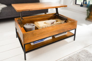 Industriële salontafel FACTORY LIFTUP 80cm mangohout met uitklapbaar blad