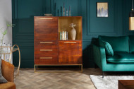 Massief Acaciahout Vitrinekast bruin goud RECHT 120 cm retro stijl