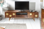 Massief tv-lowboard MISTER 140cm acacia bruin goud retro design