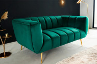 Retro 2-zitsbank NOBLESSE 165cm smaragdgroene fluwelen tweezitsbank met decoratief stiksel