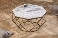 Salontafel Messing met Marmerblad Wit Diamond 69 cm