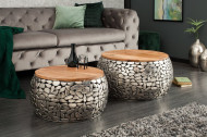 Set van 2 salontafels STONE MOSAIC 65 cm zilver acaciahout handgemaakte mozaïek look