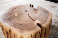 Solide salontafel GOA 60cm acacia boomstam met unieke wielen