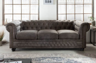 Chesterfield 3-zits bank 205cm vintage grijs taupe met knoopsluiting en veerkern