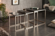Design bijzettafel set van 3 ELEMENTS 40cm mat zwart geborsteld RVS