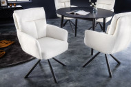 Draaibare retro stoel BIG GEORGE witte bouclé met armleuningen Bonell veerkern teddystof
