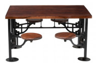 Eettafel Mangohout 4 Draai Stoelen Metaal Zwart Hout Bruin 130cm