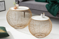 Elegante salontafel STORAGE 51 cm goud witte opbergmand met dienblad