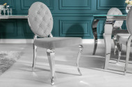 Elegante stoel MODERN BAROK edelgrijs fluweel met knopen roestvrijstalen poten