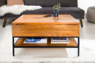 Industriële salontafel FACTORY LIFTUP 80cm mangohout met uitklapbaar blad