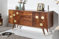 Massief dressoir tv meubel 145 cm acacia bruin goud retro design