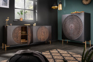 Massief highboard DALA 100cm mangohout zwart gouden poten
