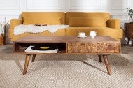 Massief hout salontafel met lades LIVING 110 cm naturel sheesham 3D-oppervlak massief hout