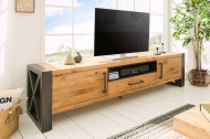 Massief tv-bord BIG 200 cm wild eiken geolied lowboard in industrieel design