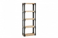 Massieve design boekenkast FACTORY 180cm acacia teak grijs wit gehoogd met metalen behuizing