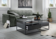 Moderne Glazen salon tafel met 2 laden zwart /antraciet 110cm