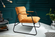 Retro fauteuil mosterdgeel fluweel met sierstiksel