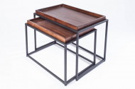 Set van 2 industriële salontafels 60 cm mokka beuken verwijderbaar blad
