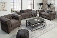 Chesterfield 3-zits bank 205cm vintage grijs taupe met knoopsluiting en veerkern