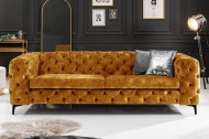 Chesterfield 3-zitsbank MODERN BAROQUE 235cm mosterdgeel fluweel stof