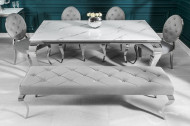 Elegante eettafel MODERN BAROK 200cm glazen blad in marmerlook roestvrijstalen poten