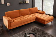 Elegante Loungebank COSY VELVET 260 cm fluweel stof roestbruin.lounge gedeelte aan beide zijden op te monteren.