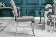 Elegante stoel MODERN BAROK edelgrijs fluweel met knopen roestvrijstalen poten