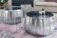 Handgemaakte salontafel MARRAKESCH 55 cm zilver met gehamerd design