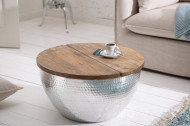 Handgemaakte salontafel ORIENT STORAGE 60cm zilver mangohout met opbergruimte