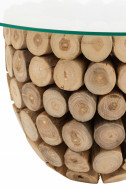 Handgemaakte salontafel PURE NATURE 70cm rond teakhout met glazen blad