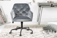 In hoogte verstelbare bureaustoel grijs fluweel met doorgestikte stiksels