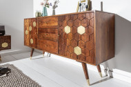 Massief dressoir tv meubel 145 cm acacia bruin goud retro design