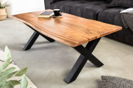Massief houten salontafel MAMMUT 120 cm acaciahoning afwerking X-frame zwart tafelblad 2,5 cm
