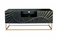 Massief tv-dressoir SCORPION 160 cm zwart mangohout, gedetailleerd 3D-houtsnijwerk
