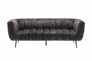 Retro 3-zitsbank NOBLESSE 225 cm grijze fluwelen stof met decoratief stiksel