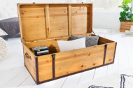 Vintage salontafel SEVEN SEAS 110cm natuurlijk dennenhouten koffer imitatieleer