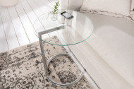 Art Deco bijzettafel EFFECT 45cm chroom, in hoogte verstelbaar glas