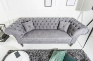 Chesterfield 3-zitsbank PARIS 225 cm grijs met 2 springkussens