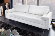 Design Teddy witte stof 3-zitsbank 220 cm zitting pocketvering met zwarte poten