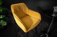 Edele barkruk TURIN mosterdgeel fluweel met decoratieve quilting Barstoel met armleuningen